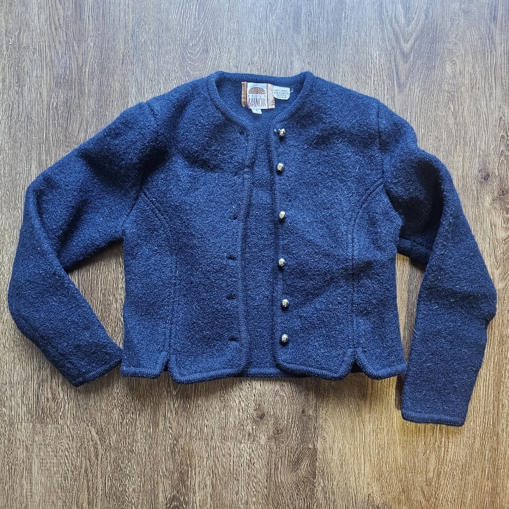 Womens Ladies 4 Field Manor 100% Wool Vintage Gold buttons Navy Blue Small 70s o